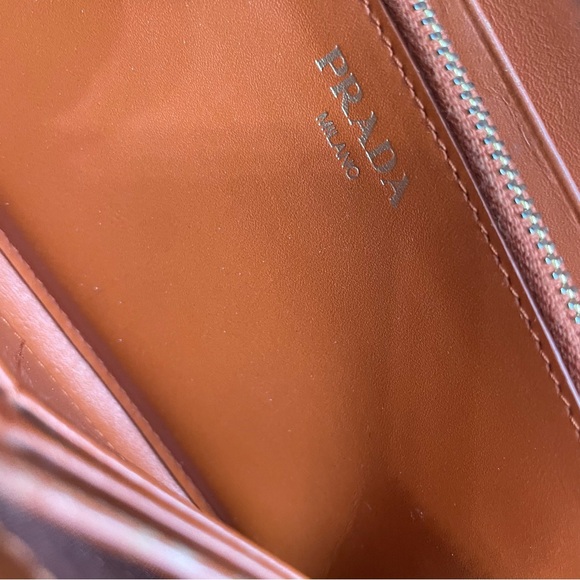 Prada Saffiano Long Continental Zip Wallet Orange Leather Gold Logo - Picture 7 of 13